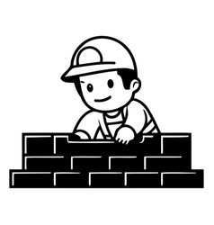 Construction Worker Building Brick Wall In Flat