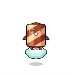 Cute Wafer Roll Riding A Floating Cloud