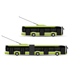 Set Of Urban Green Trolleybuses Side View City