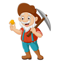 Cartoon Prospector Holding Gold Nugget And Pickaxe