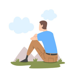 Man Character Sitting And Looking Ahead