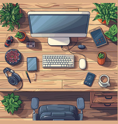 Workplace At Table Home Or Office Computer