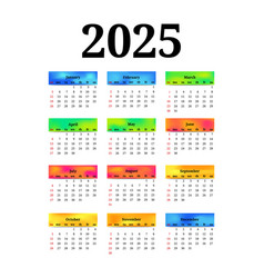 Calendar For 2025 Isolated On A White Background