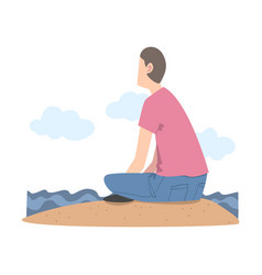 Man Character Sitting At Shore And Looking Ahead