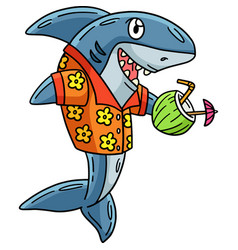 Shark With Tropical Drink Cartoon Colored Clipart