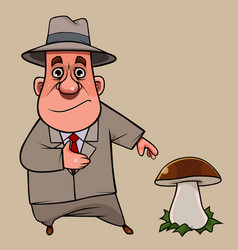 Cartoon Man In Suit And Hat Stands Next To A Large