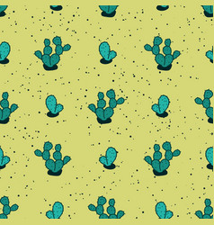 Pattern With Teal Cati Plants On A Yellow Sand