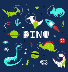 Cutout Style Dino In Space Icons Set