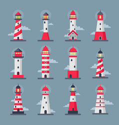 Lighthouse Set Seaside Clouds Sea Towers