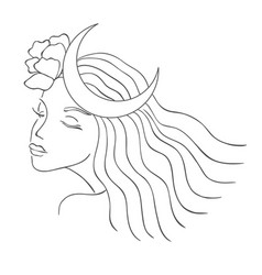 Woman Head With Moon Fashion Style