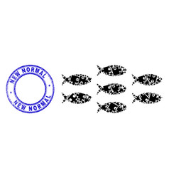 Blue Scratched New Normal Seal And Fish School