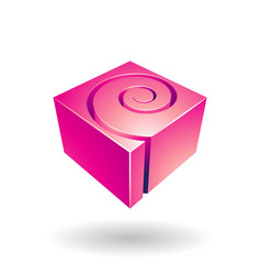 Magenta Cubical Shiny Shape With A Spiral Hole