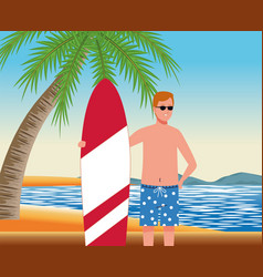 Man Wearing Beach Suit In Surfboard Character