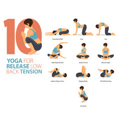 8 Yoga Poses For Release Low Back Tension Concept