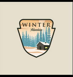 Cabin Or Cottage At Winter Landscape Emblem Logo