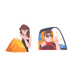 Rich And Wealthy Man And Woman Character Driving