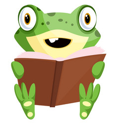 Smiling Cartoon Baby Frog Reading A Book