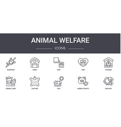 Animal Welfare Concept Line Icons Set Contains