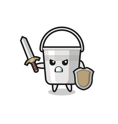 Cute Metal Bucket Soldier Fighting With Sword