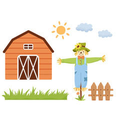 Smiling Cute Scarecrow Character Farmhouse