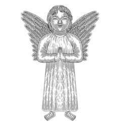 Angel Kid Praying Vintage Engraving Drawing Style