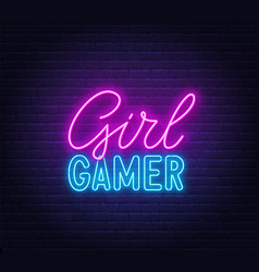 Girl Gamer Neon Sign On Brick Wall Background