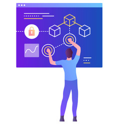 Man Building Blockchain Icon On White