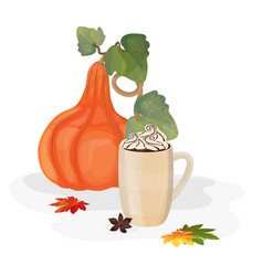 Pumpkin And Pumpkin Coffee Drink With Spices