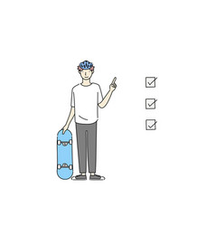 A Man Holding Skateboard And Pointing