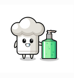 Cute Chef Hat Cartoon With Hand Sanitizer