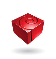 Red Cubical Shiny Shape With A Spiral Hole