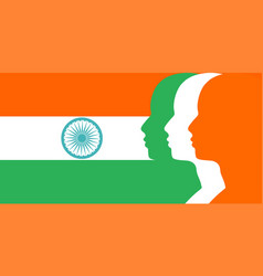 Male Face Silhouettes Row Flag Of India