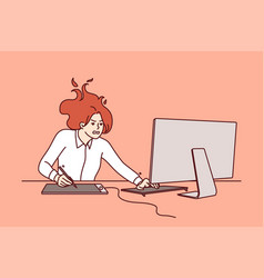 Nervous Woman Freelancer Sitting At Computer