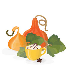 Pumpkins And Pumpkin Coffee Drink With Cream