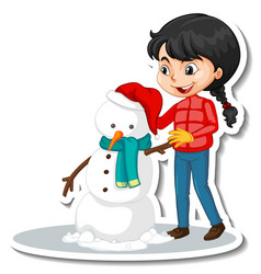 A Girl Building Snowman Cartoon Character