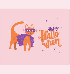 Halloween Card With Cute Orange Monster Cat