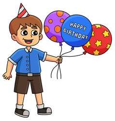 Boy With Happy Birthday Balloons Cartoon Clipart