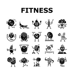 Fitness Character Sport Workout Icons Set