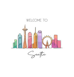 Single Continuous Line Drawing Of Seattle City