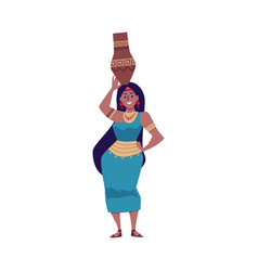 Happy Mayan Woman Holding Vase Above Her Head