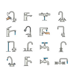 Tap Bathroom And Kitchen Water Faucet Line Icons