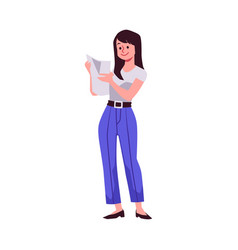 Young Woman Smiling Reading Letter Cartoon Flat