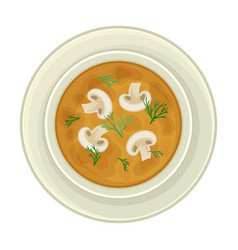 Cream Soup With Mushrooms Served In Bowl Top View