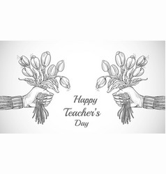 Hand With Bouquet Of Flowers Sketch Teachers Day