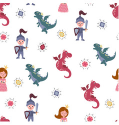 Seamless Pattern With Princess Knight And Dragon