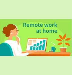 A Young Woman Works Remotely At Home Behind