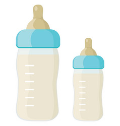 Baby Bottles With Blue Lid On A White Background