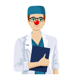 Young Doctor With A Red Clown Nose