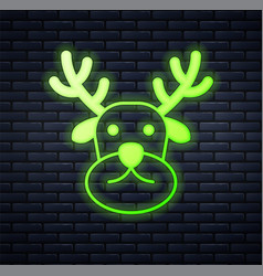 Glowing Neon Reindeer Icon Isolated On Brick Wall