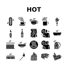 Hot Fire Lable Flame Tag Icons Set